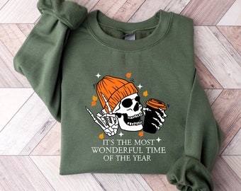 Skeleton Sweatshirt, Coffee Addict Sweatshirt,Skeleton Drinking Coffee Sweatshirt,Hot Coffee Skeleton Sweatshirt, Halloween Sweatshirt