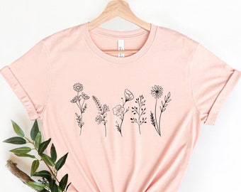Wildflower Tshirt, Gifts for Mom, Botanical Tee, Nature Lover Shirt, Flower Graphic Tee, Plant, Floral Tshirt, Gift for Women, Ladies Shirts