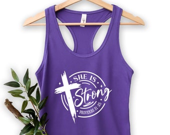 She Is Strong Tank Top, Racerback Tank Top,Religious Shirt, Christian Shirt For Women, She Is Strong Shirt For Women ,Proverbs Shirt