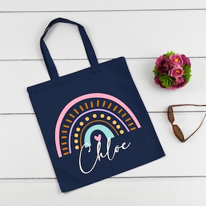 Personalized Tote Bag, Birthday Gift Totes, Gender Reveal gift, Babyshower Totebag, Gift For her, Custom Kids Name Tote bag, Rainbow Totes