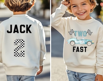 Two fast Race Car Sweatshirt, Custom Sweatshirt, Personalized Birthday Gift, Birthday Boy Sweater, Personalized Birthday Shirt, Birthday tee