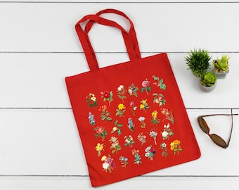 Wildflower Cutting Tote Bags,Shopping Bag,Gift for her, Pressed Flowers, Water Colours, Grasses, Watercolor Illustration Totes