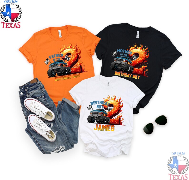 Custom Monster Truck Family Matching Birthday Party Shirt, Birthday Boy Monster Truck Shirt, Monster Truck Party Gift For Kids