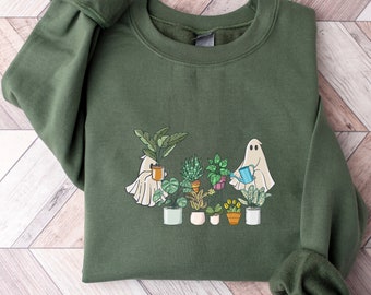 Cute Ghost Sweatshirt, Plant Lady Ghost Sweatshirt, Halloween Shirt,Halloween Mom Sweater, Ghost Sweater, Plant Lover Gift, Funny Halloween