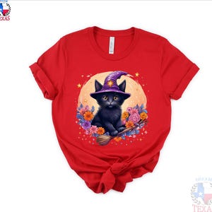 Cute Black Cat Summerween T-Shirt Funny Summer Halloween Shirt Wickwed Witch Broom Shirt Pumpkin Party Outfit Halloween Gift