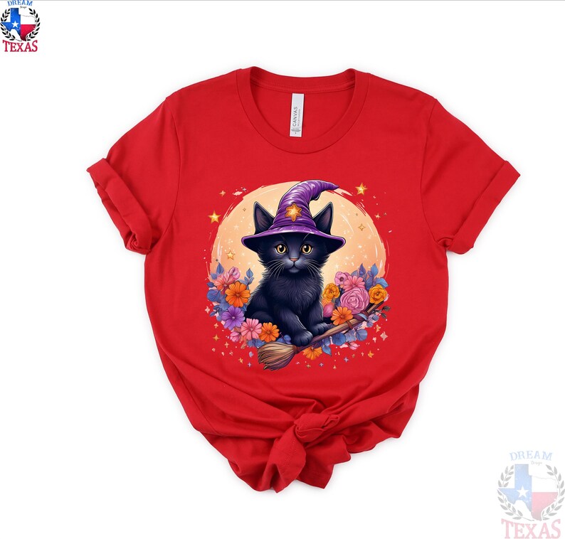 Cute Black Cat Summerween T-Shirt Funny Summer Halloween Shirt Wickwed Witch Broom Shirt Pumpkin Party Outfit Halloween Gift