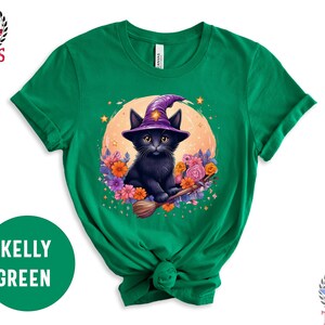 Cute Black Cat Summerween T-Shirt Funny Summer Halloween Shirt Wickwed Witch Broom Shirt Pumpkin Party Outfit Halloween Gift