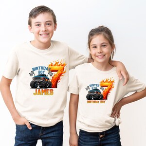 Custom Monster Truck Family Matching Birthday Party Shirt, Birthday Boy Monster Truck Shirt, Monster Truck Party Gift For Kids