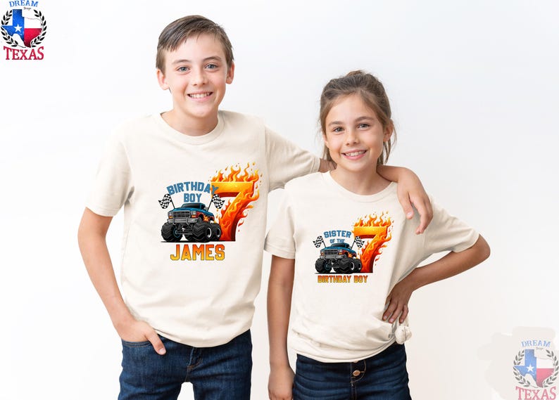 Custom Monster Truck Family Matching Birthday Party Shirt, Birthday Boy Monster Truck Shirt, Monster Truck Party Gift For Kids