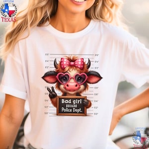 Cute Highland Cow Mugshot Shirt Funny Bad Girl Cow T-Shirt Highland Cow Lovers Gift Cute Farm Animal Graphic Tee