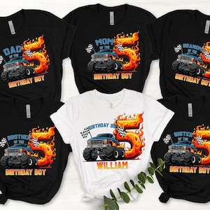 Custom Monster Truck Family Matching Birthday Party Shirt, Birthday Boy Monster Truck Shirt, Monster Truck Party Gift For Kids
