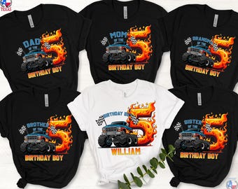 Custom Monster Truck Family Matching Birthday Party Shirt, Birthday Boy Monster Truck Shirt, Monster Truck Party Gift For Kids