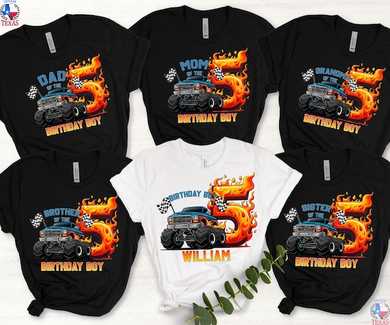 Custom Monster Truck Family Matching Birthday Party Shirt, Birthday Boy Monster Truck Shirt, Monster Truck Party Gift For Kids