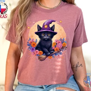 Cute Black Cat Summerween T-Shirt Funny Summer Halloween Shirt Wickwed Witch Broom Shirt Pumpkin Party Outfit Halloween Gift