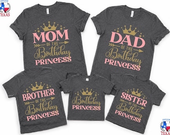 Custom Birthday Princess T-Shirt,Family Matching Girl Princess Birthday Shirt, Princess Theme Party,princess birthday outfit