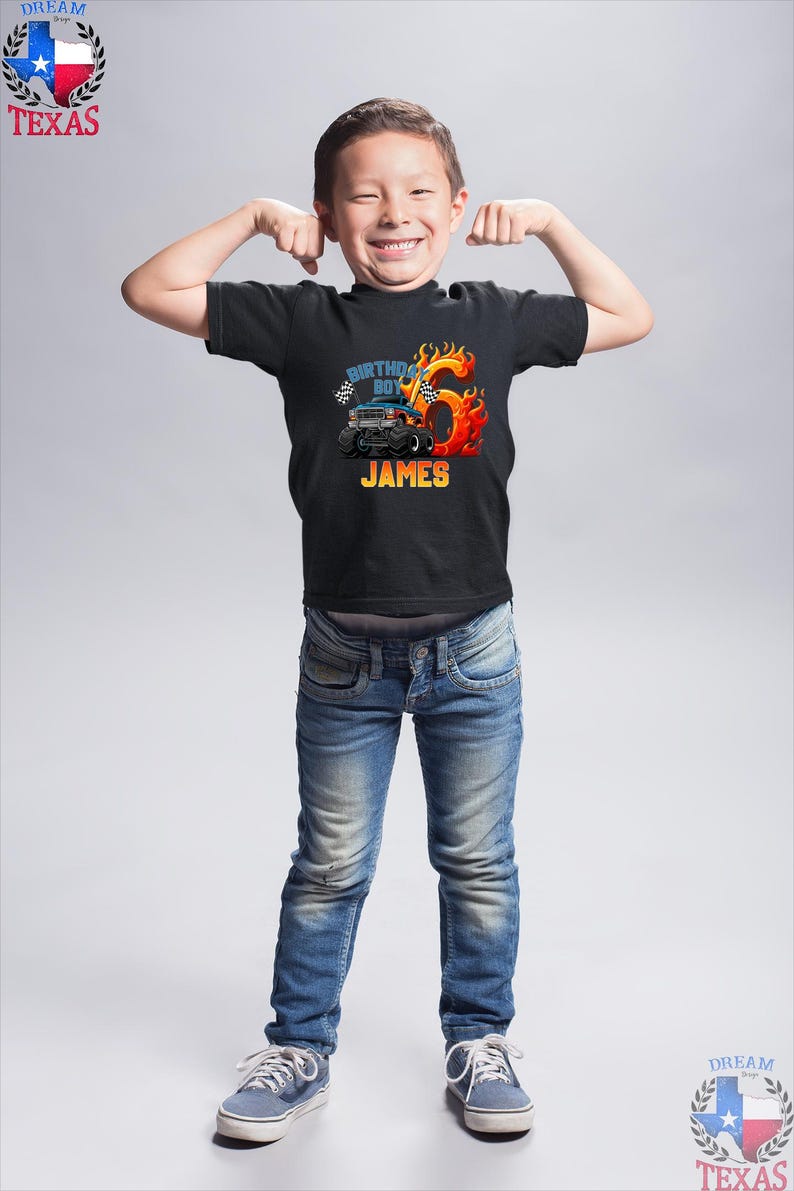 Custom Monster Truck Family Matching Birthday Party Shirt, Birthday Boy Monster Truck Shirt, Monster Truck Party Gift For Kids