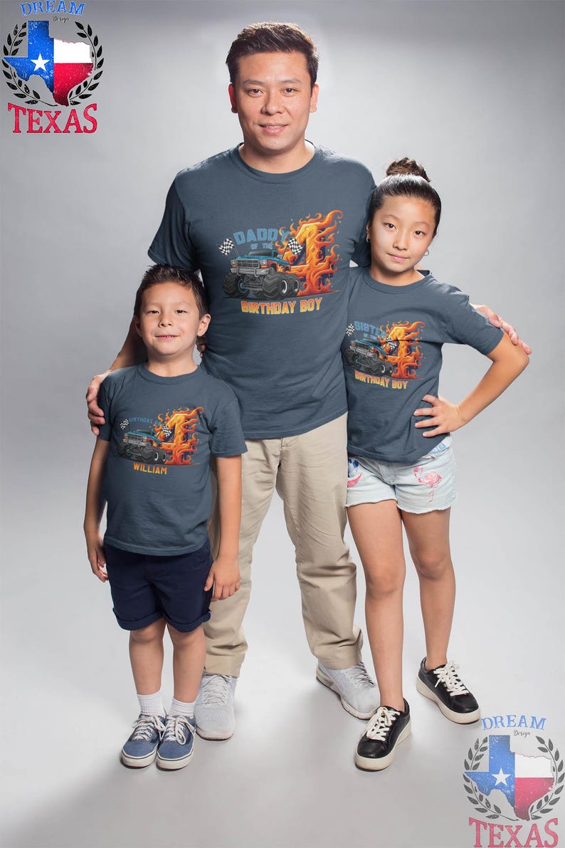 Custom Monster Truck Family Matching Birthday Party Shirt, Birthday Boy Monster Truck Shirt, Monster Truck Party Gift For Kids