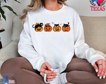 Pumpkin Sweatshirt, Pumpkin Sweater, Halloween Sweatshirt, Halloween Hoodies, Halloween Sweater, Spooky Season, Fall Shirts, Black Cat Shirt