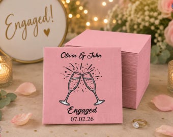 Personalized Engagement Napkins, Custom Wedding Cocktail Napkins, Engagement Party Decor, Personalized Wedding Favor