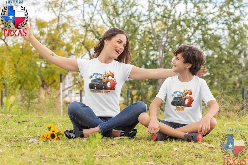 Custom Monster Truck Family Matching Birthday Party Shirt, Birthday Boy Monster Truck Shirt, Monster Truck Party Gift For Kids