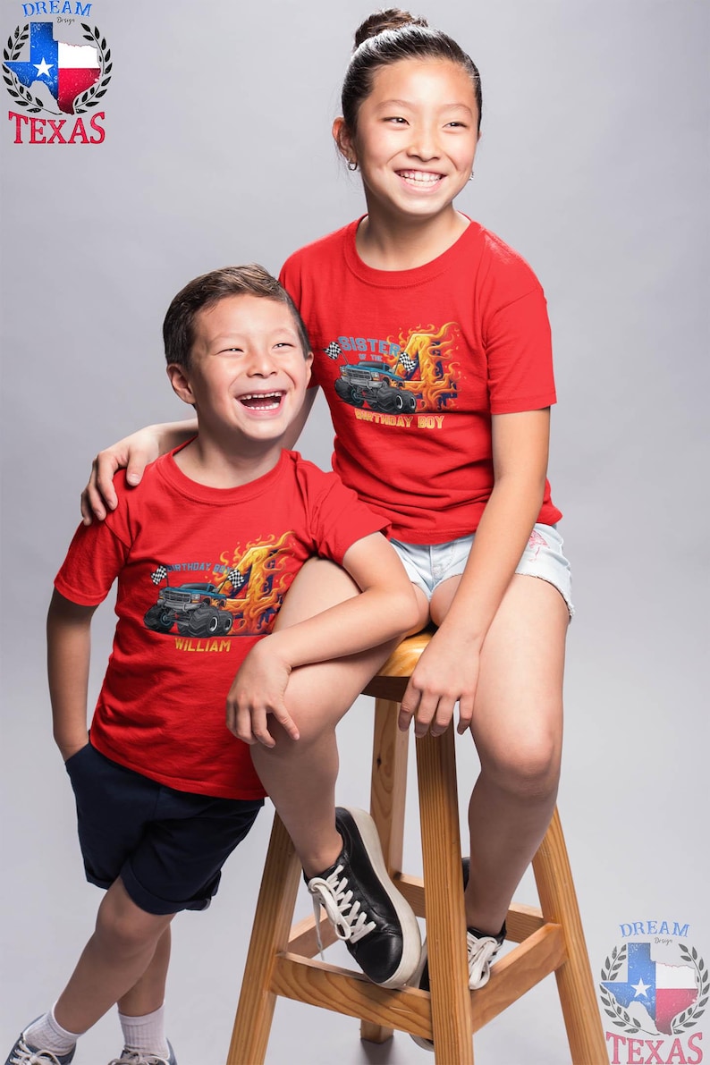 Custom Monster Truck Family Matching Birthday Party Shirt, Birthday Boy Monster Truck Shirt, Monster Truck Party Gift For Kids
