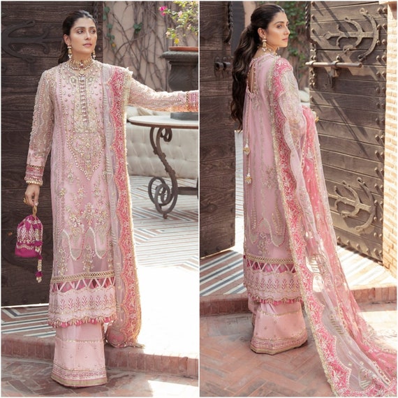White Sequins Embroidered Organza Pakistani Suit