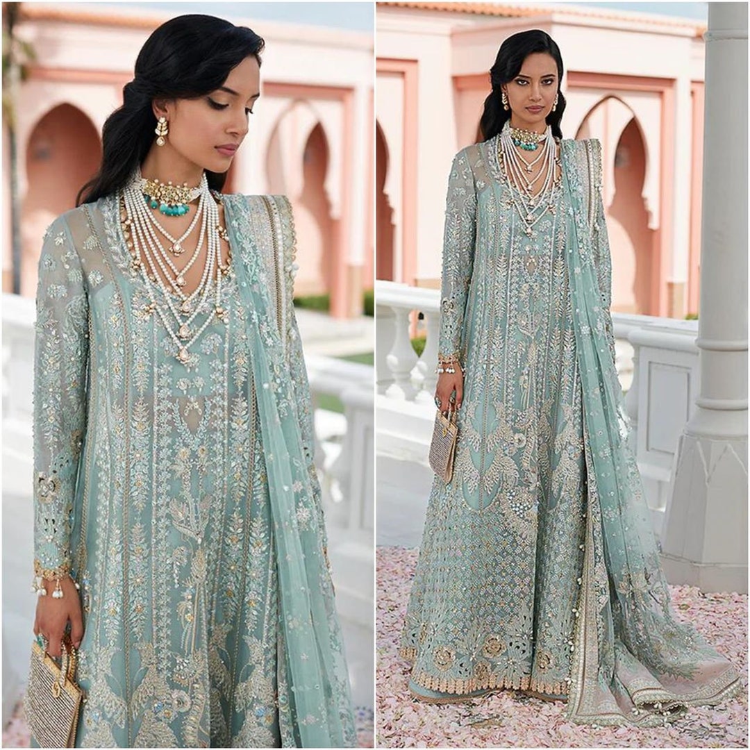 Pakistani Indian Wedding Dresses Latest Embroidery Mint Blue Etsy