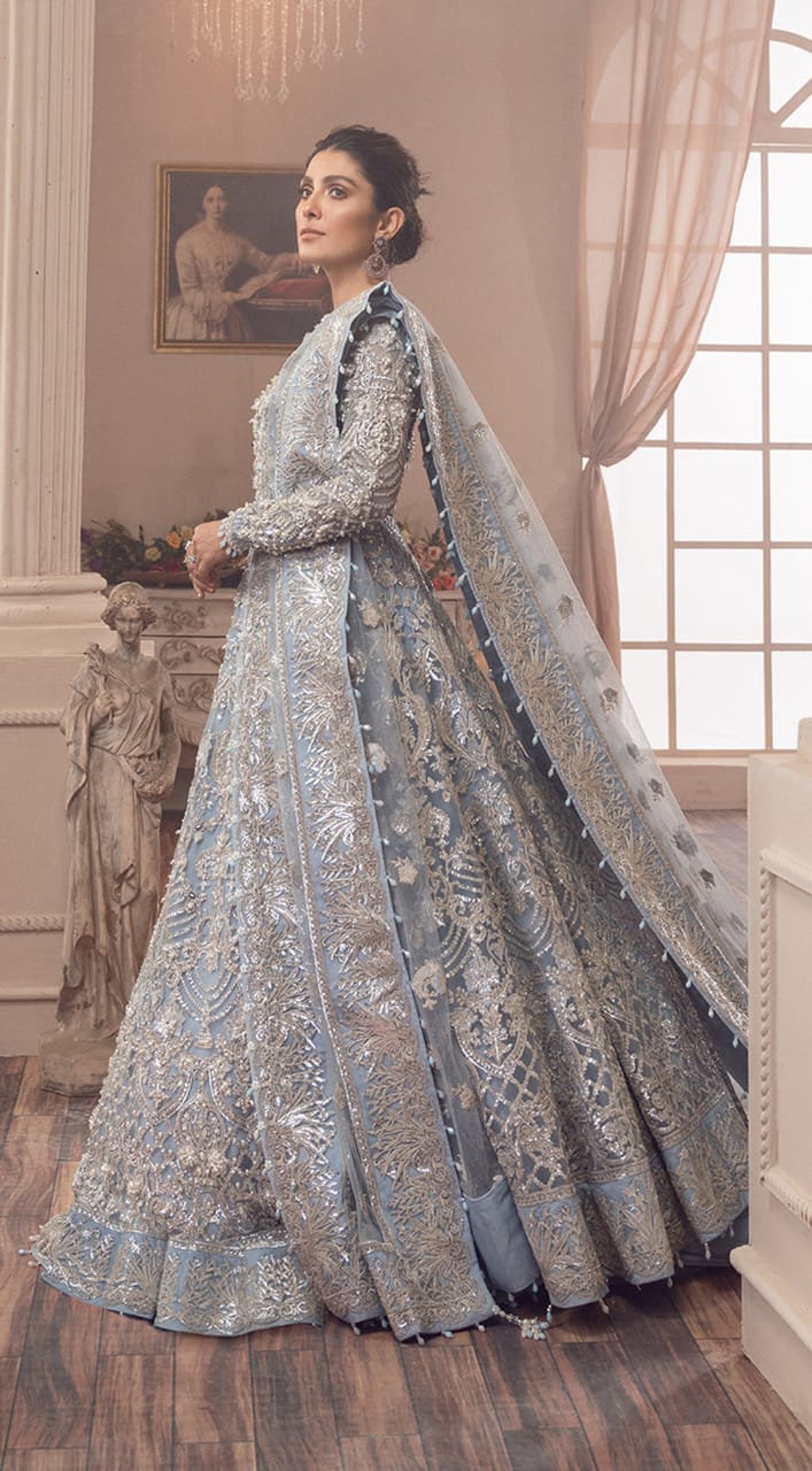 Sky Blue Long Maxi Pakistani Indian Wedding Dresses Embroidery Etsy UK