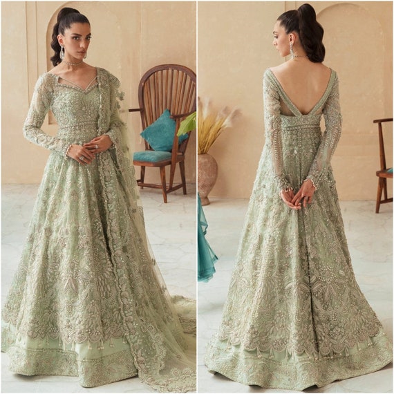 Mint Green Latest Pakistani Indian Wedding Dresses Embroidery Etsy