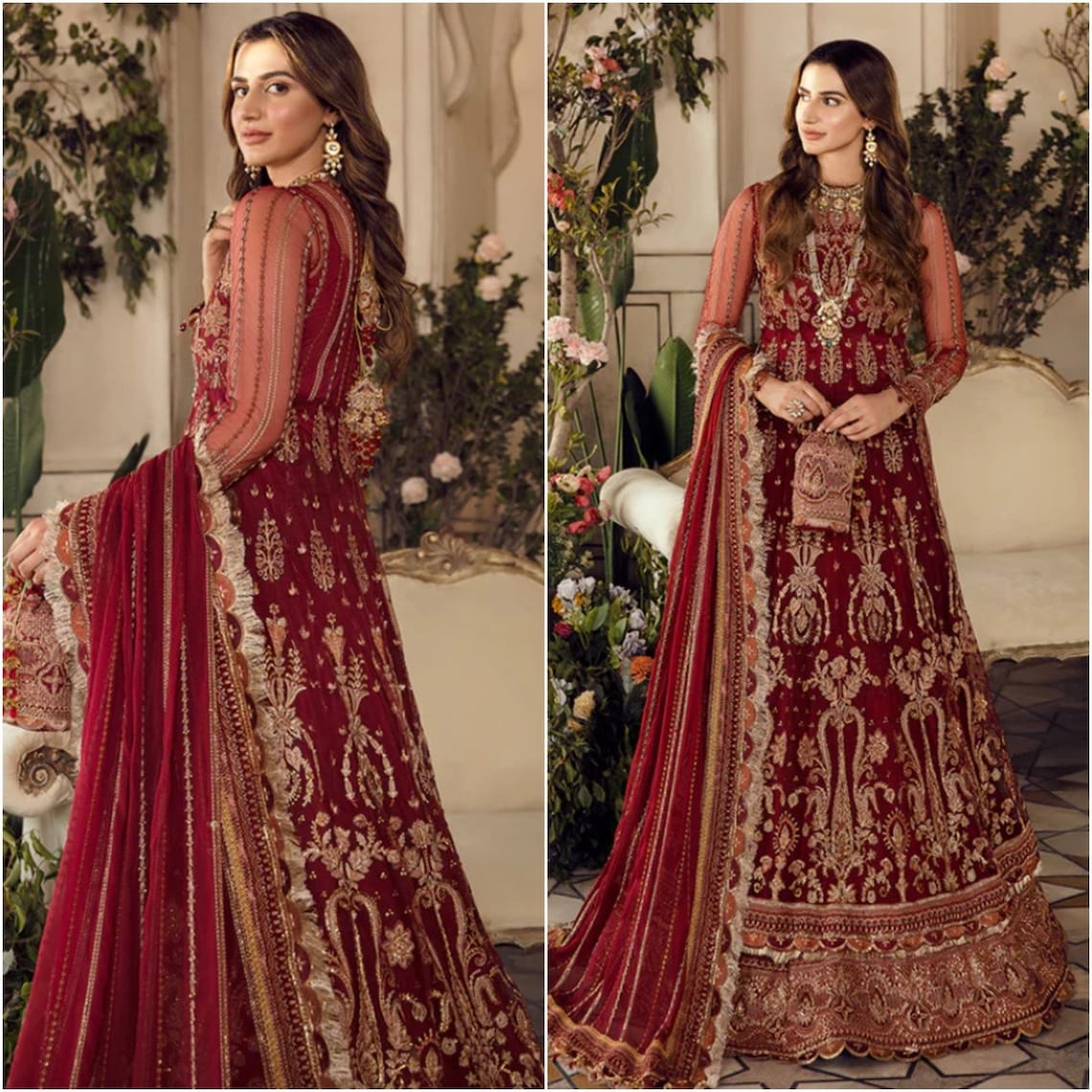 Pakistani Bridal Lehnga in Deep Maroon Color – Nameera by Farooq