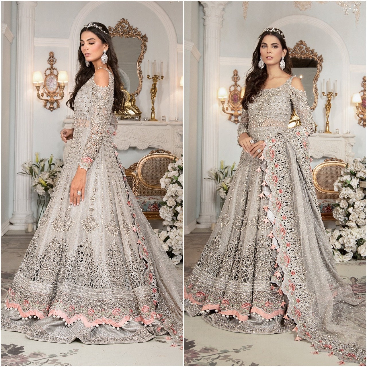 Pakistani Wedding Dresses Indian Dress Grey Bareeze Net - Etsy Denmark