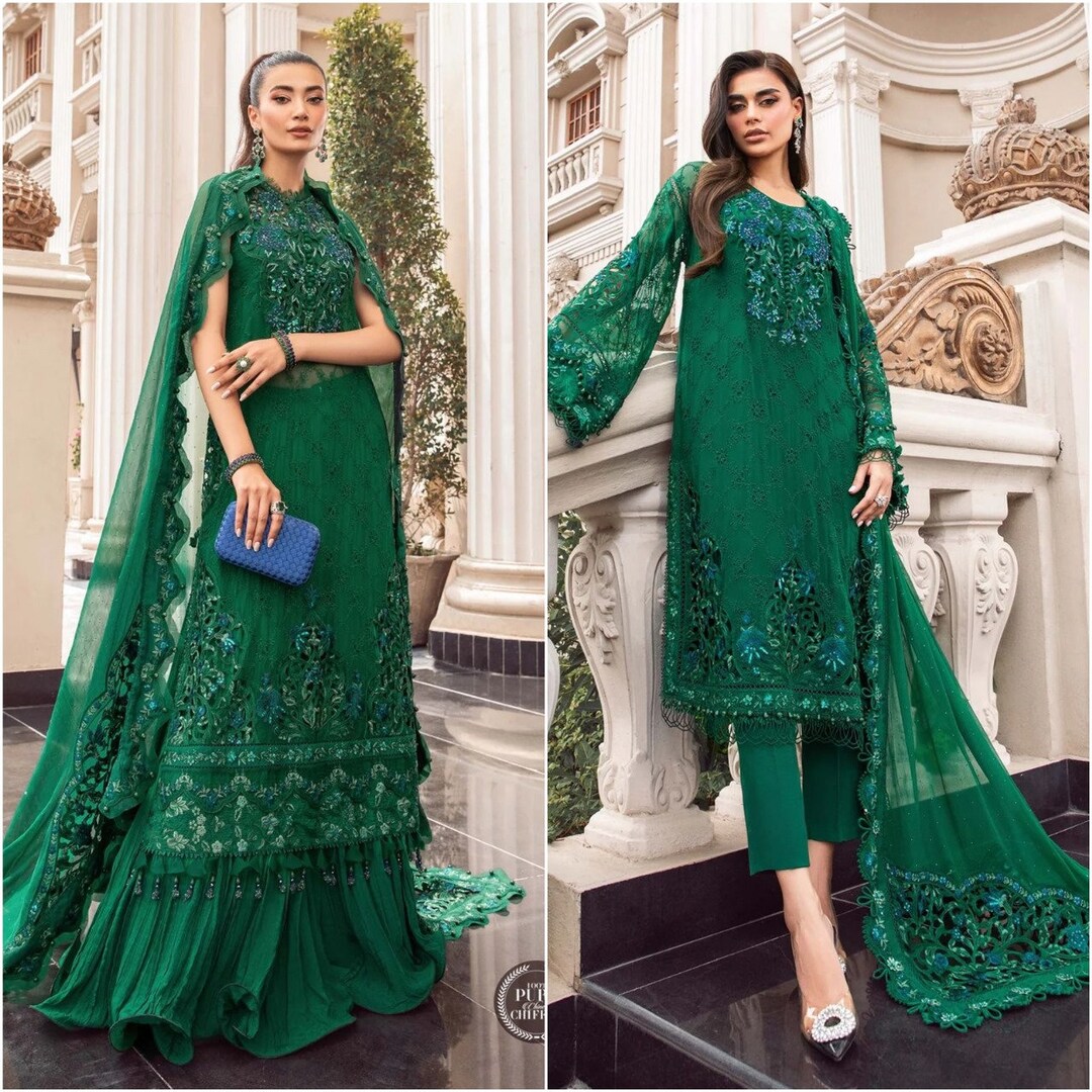 Pakistani Wedding Guest Dresses Shirt Style Embroidery Chiffon Clothes