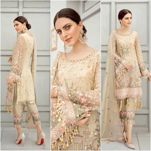 Peach Glamour Pakistani Dress Clothes Fashion Woman Party Formal Luxury  Pret Indian Pakistan Lengha Gharara Saree Shalwar Kameez Shaadi 