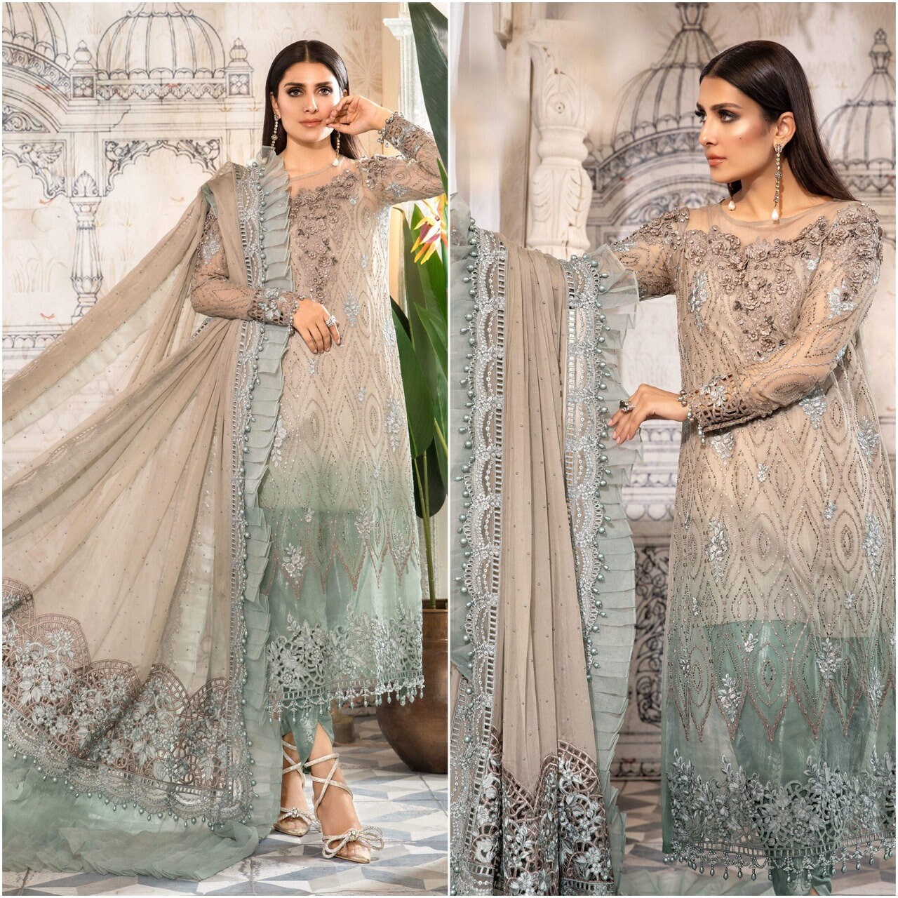 Latest Pakistani Indian Wedding Dresses Shaded Chiffon Long picture