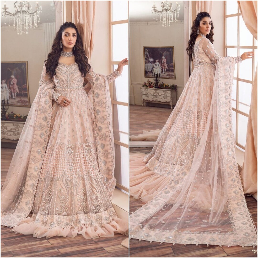 Latest Pakistani Wedding Dress Pink Nikkah Gown Collection Embroidery ...