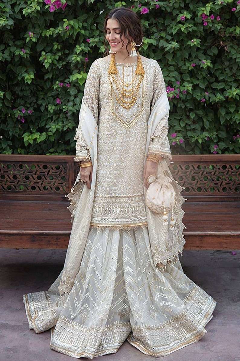 Pakistani Wedding Dresses Sharara Lehenga Style Nikkah White Etsy