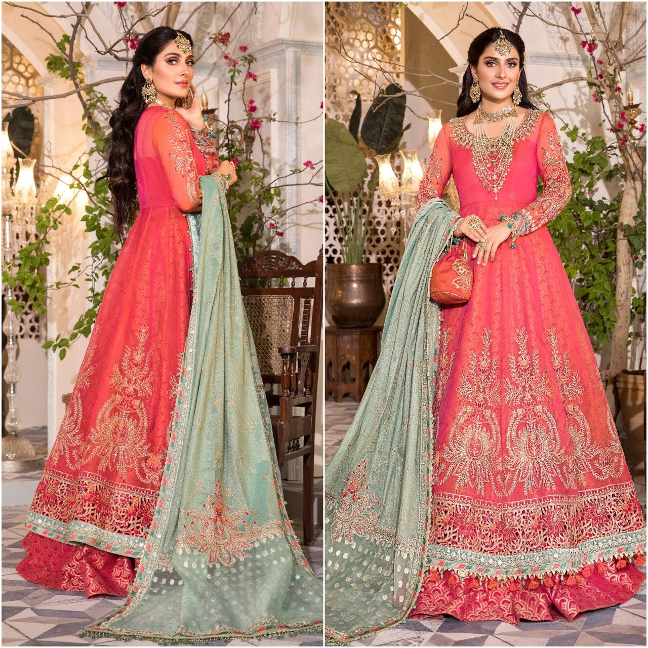 Latest Pakistani Indian Wedding Dresses Maxi Long Frock Pink ...
