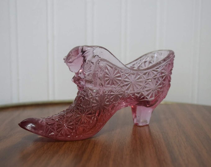 Vintage Pink Fenton Glass Shoe With Cat Head Daisy and Button Etsy