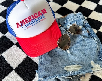 Blue Glitter American Sweetheart Trucker Hat: Patriotic USA