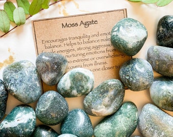 Moss Agate Crystal Tumbled Stone - Tranquility, Balance & Calm