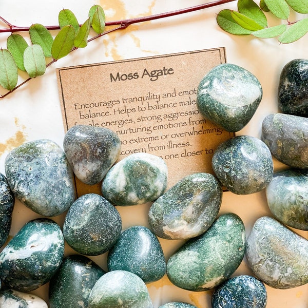 Moss Agate Crystal Tumbled Stone - Tranquility, Balance & Calm