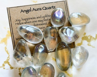 Angel Aura Quartz Tumbled Stone - Protection, Happiness, Peace