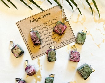 Ruby In Zoisite Crystal Tumbled Stone Pendant - Creativity, Uniqueness & Connection