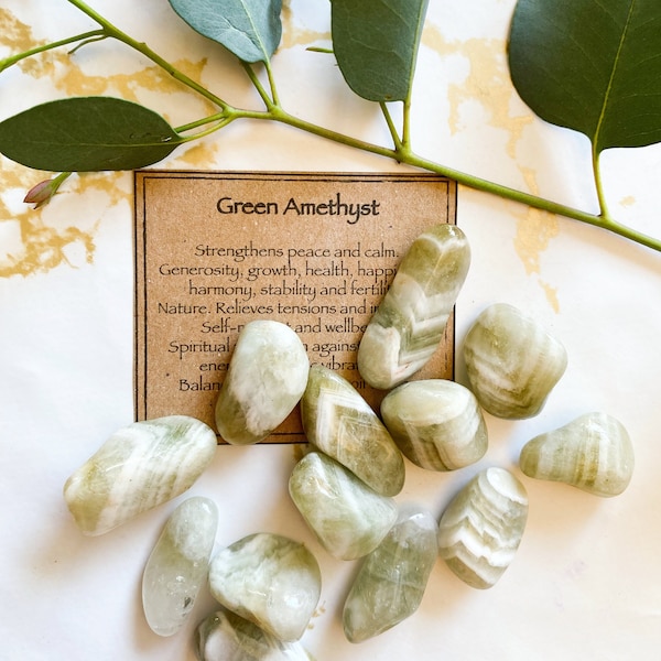 Green Amethyst Crystal Tumbled Stone - Peace, Calm & Growth