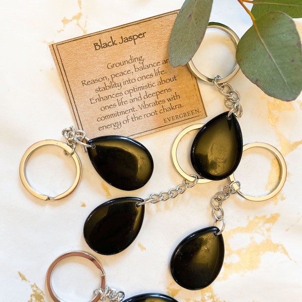 Black Jasper Crystal Teardrop Keychain - Peace, Balance & Stability