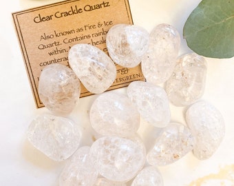 Clear Crackle Quartz Crystal Tumbled Stone - Healing, Cleansing & Empowering