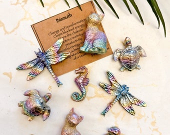 Bismuth Crystal Carvings - Cat / Turtle / Seahorse / Dragonfly