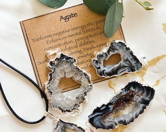 Agate Druzy Slice Pendant - Positive Energy, Soothes & Calms