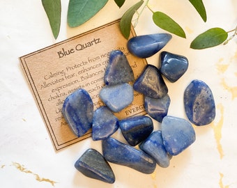 Blue Quartz Crystal Tumbled Stone - Calming, Protection & Happiness
