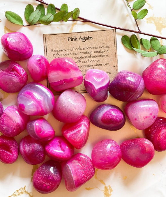 Pink Agate Crystal Tumbled Stone Healing Concentration Self confidence Etsy UK